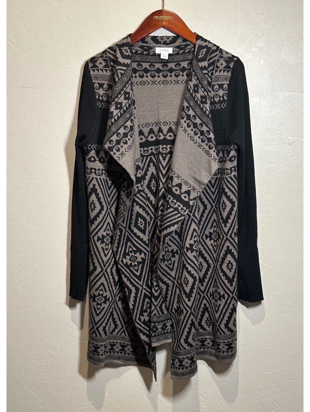 Kenar Women's Merino Wool and Acrylic Patterned Open Front Cardigan Sweater
